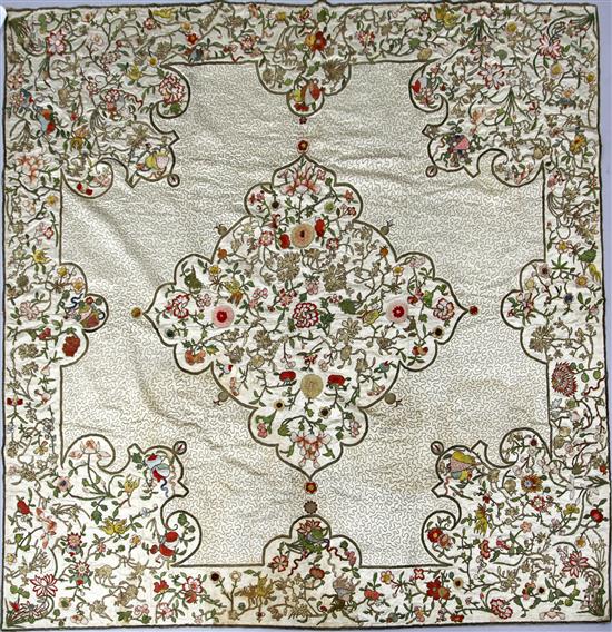 A late 18th / early 19th century cream silk Continental embroidery, 62 x 52in.